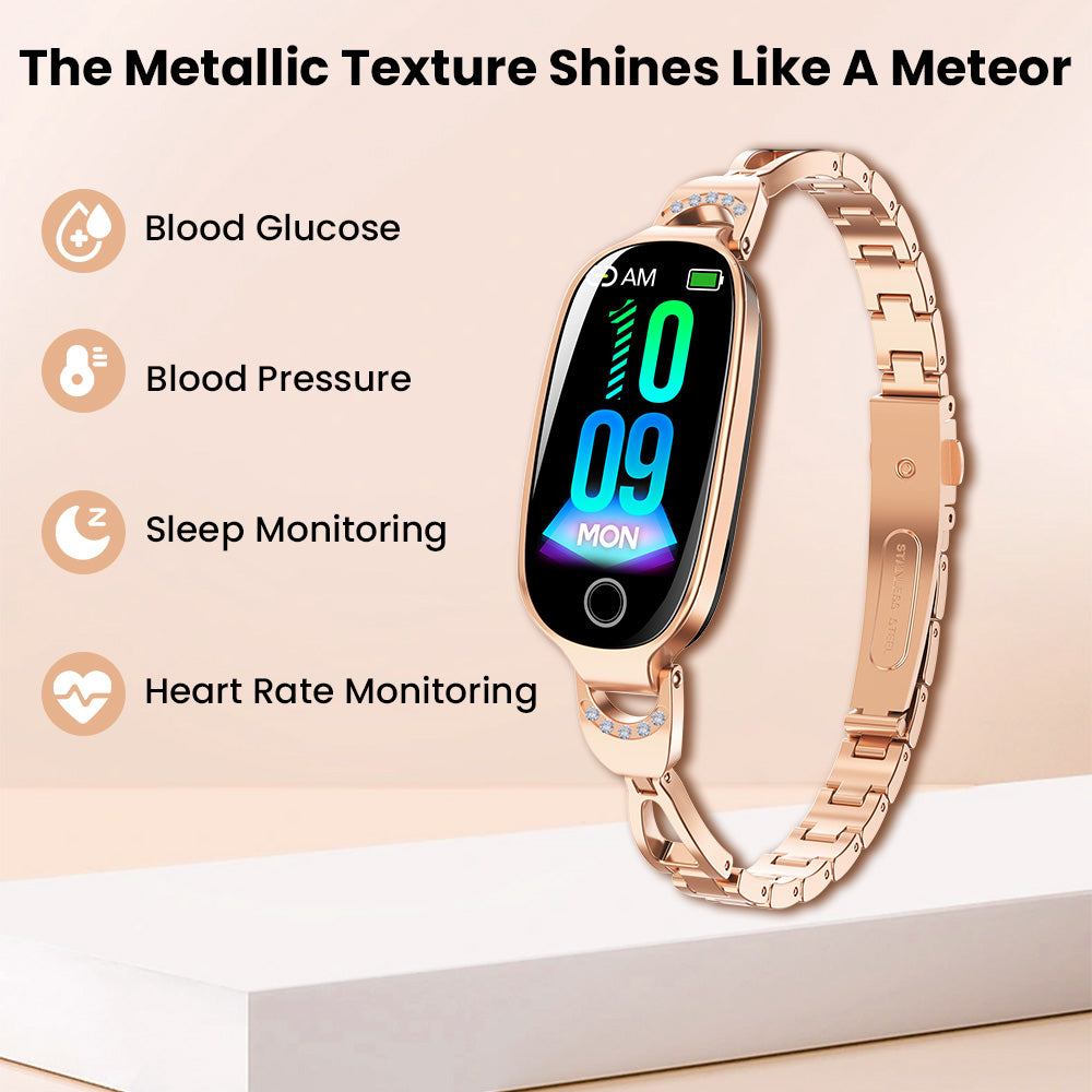 Fitaos Blutzucker Blutdrucküberwachung Luxus Diamant Design Fashion Smartwatch