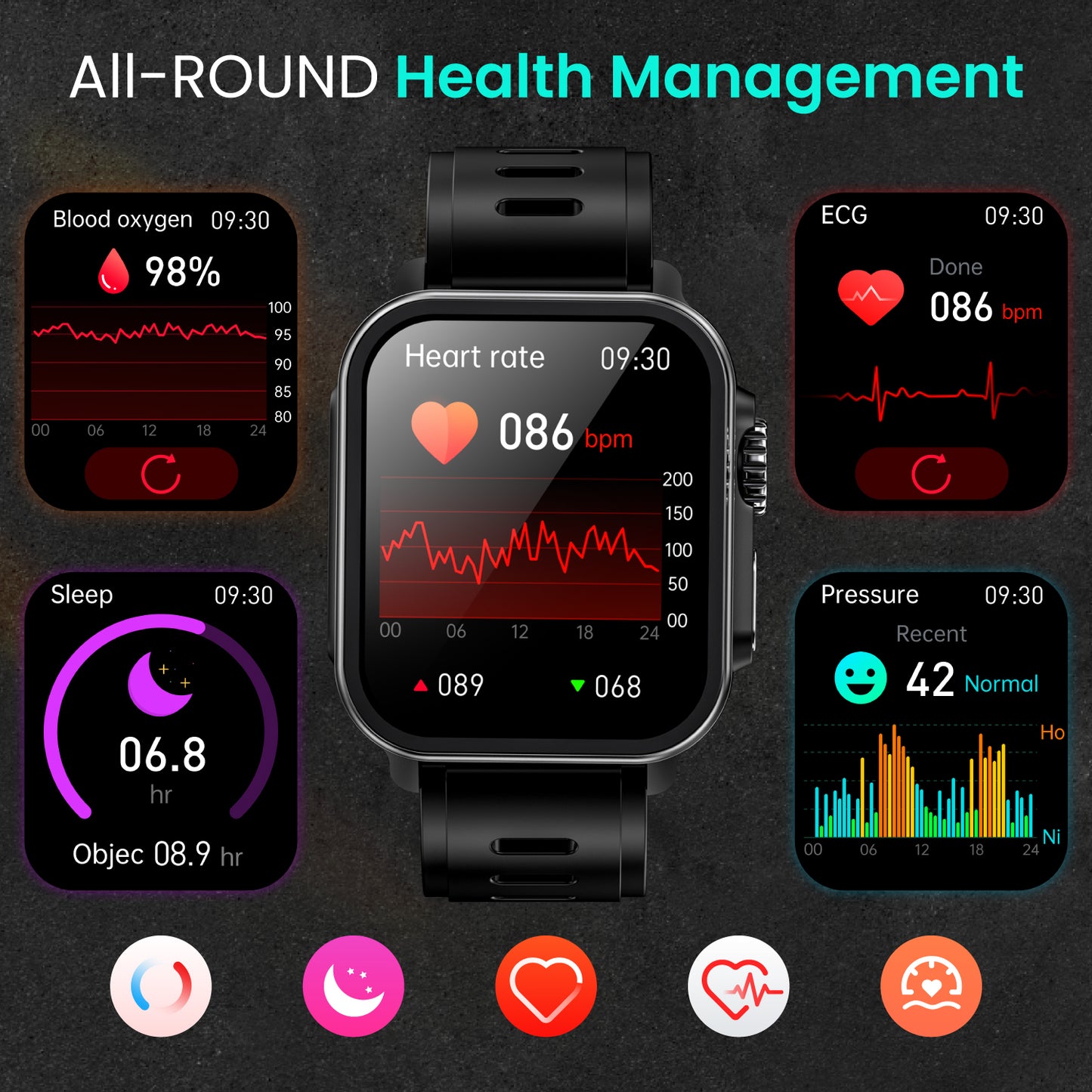 Fitaos VEE EKG/EKG Blutzucker Blutsauerstoff Herzfrequenz Überwachung Sport SmartWatch