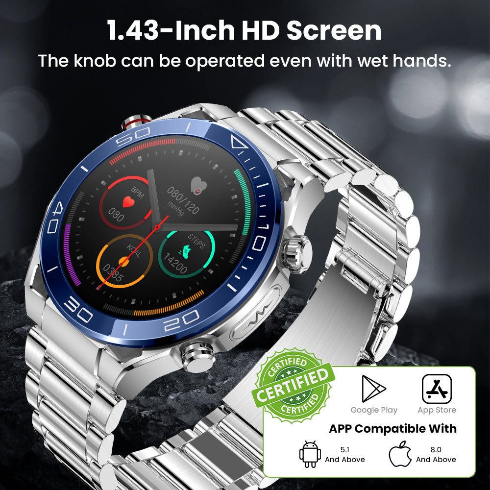 FITAOS Max 1 Herzfrequenz Blutzucker EKG/EKG Blutdrucküberwachung Bluetooth Talk Smartwatch