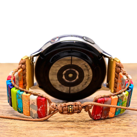 Buntes geflochtenes Uhrenarmband aus Imperial-Steinen im Bohemian-Stil