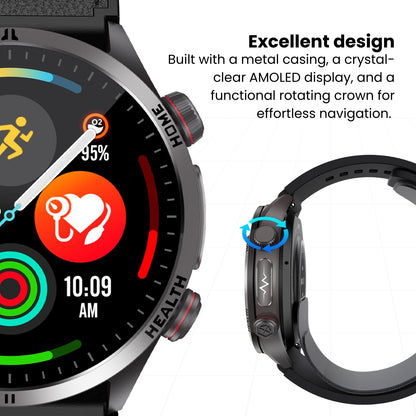 Fitaos Max 5 High Precision Air Pump Blood Pressure ECG Blood Sugar Blood Oxygen Monitoring SmartWatch