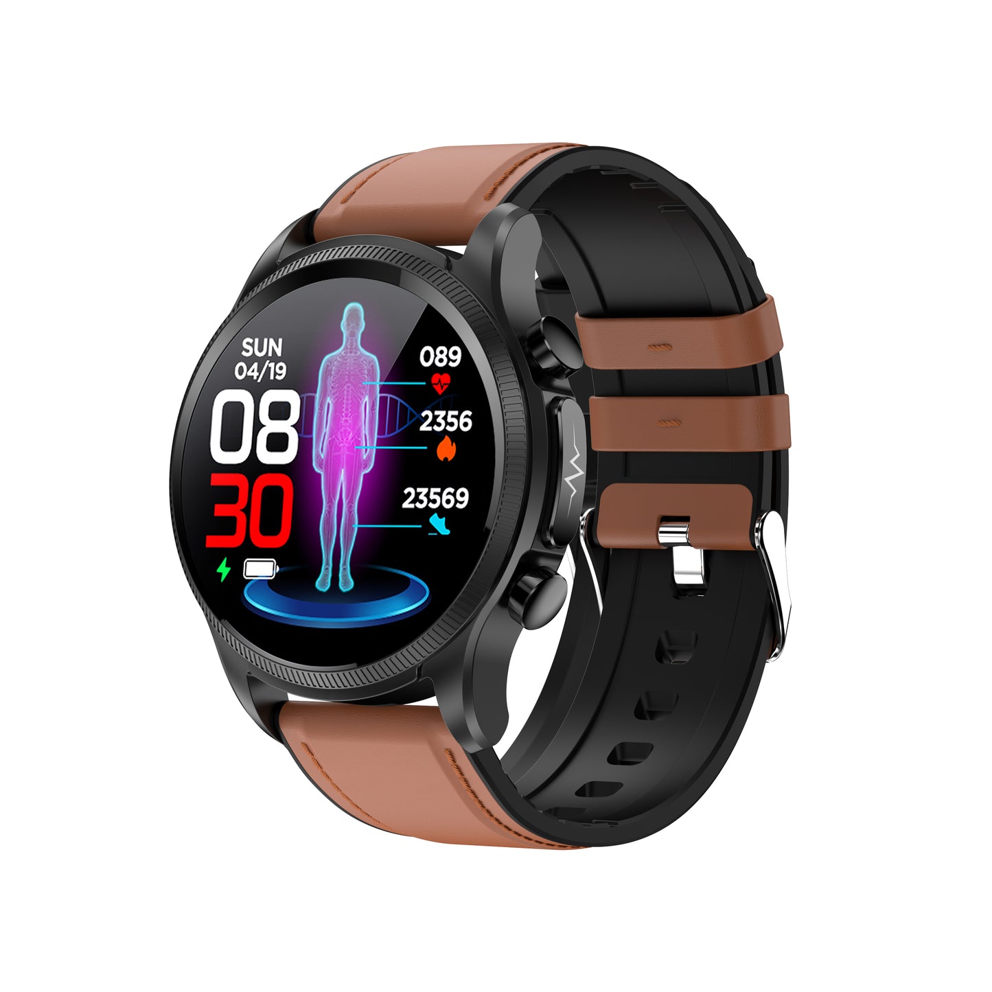 Fitaos Blutzuckermessgerät, HD-Touch, Brustpflaster, sofortige EKG-Analyse, Sport-Smartwatch 